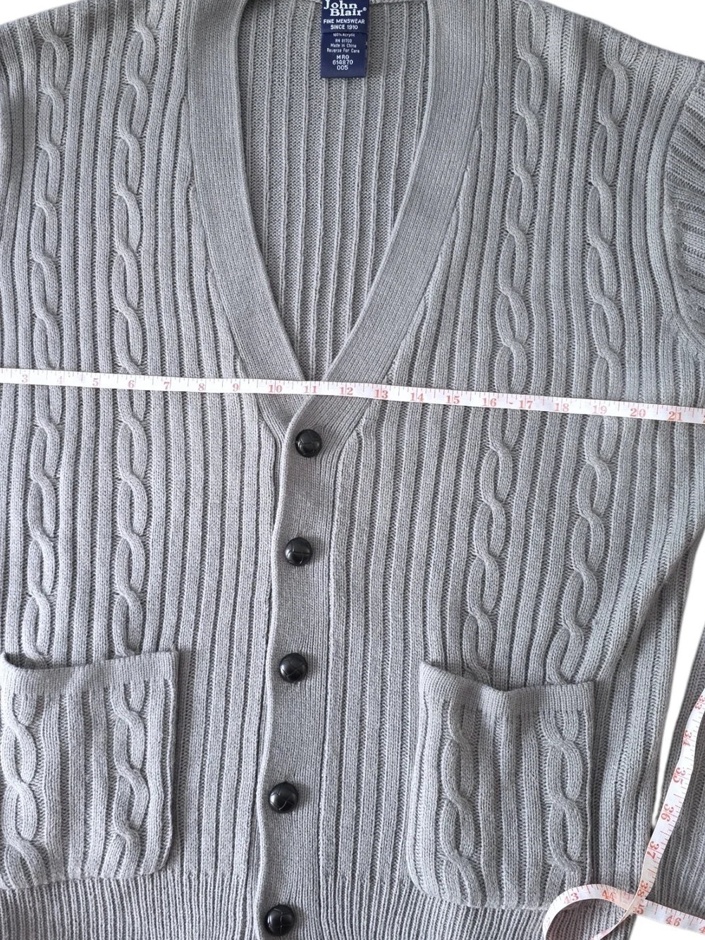Vintage John Blair Gray Cable Knit Cardigan GrandpaCore Men's M